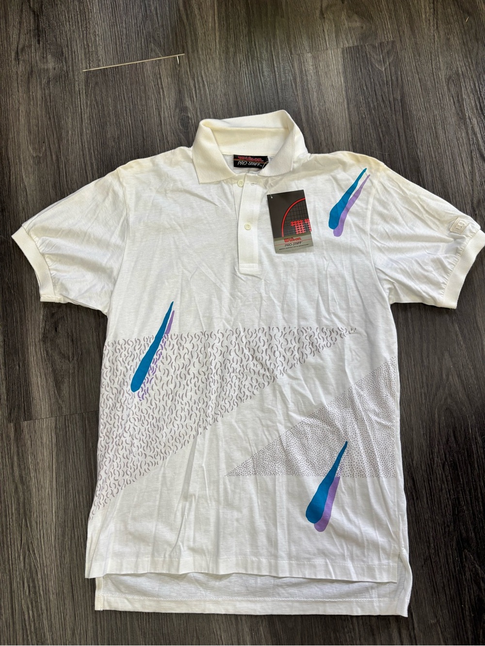 Vintage NWT 80’s Wilson Pro Staff Tennis white cotton polo shirt graphic print